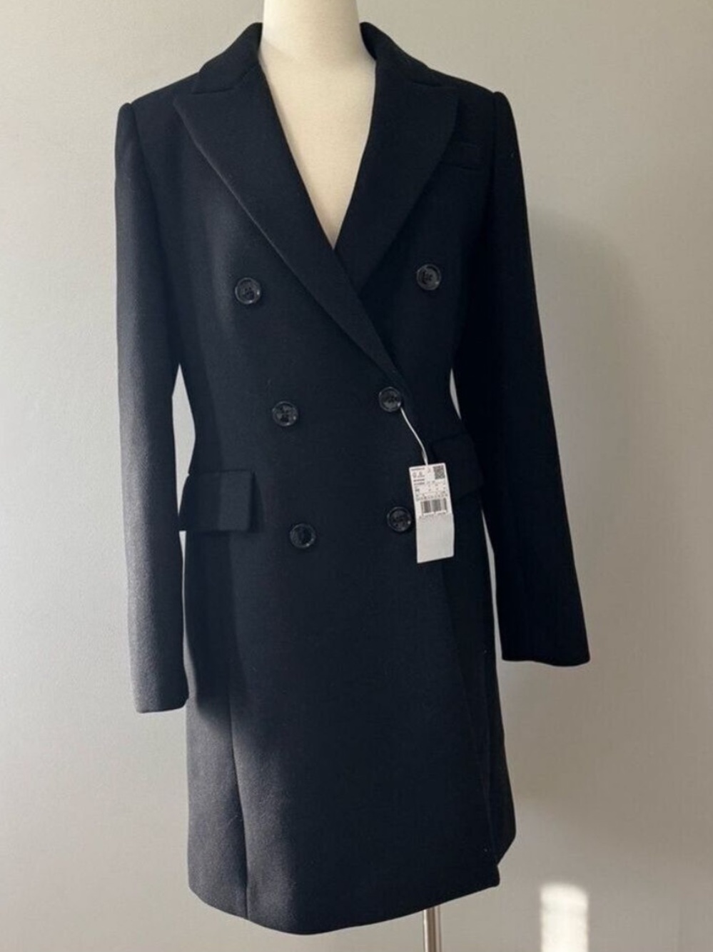 Mango Black DOUBLE-BREASTED WOOL COAT SIZe Medium